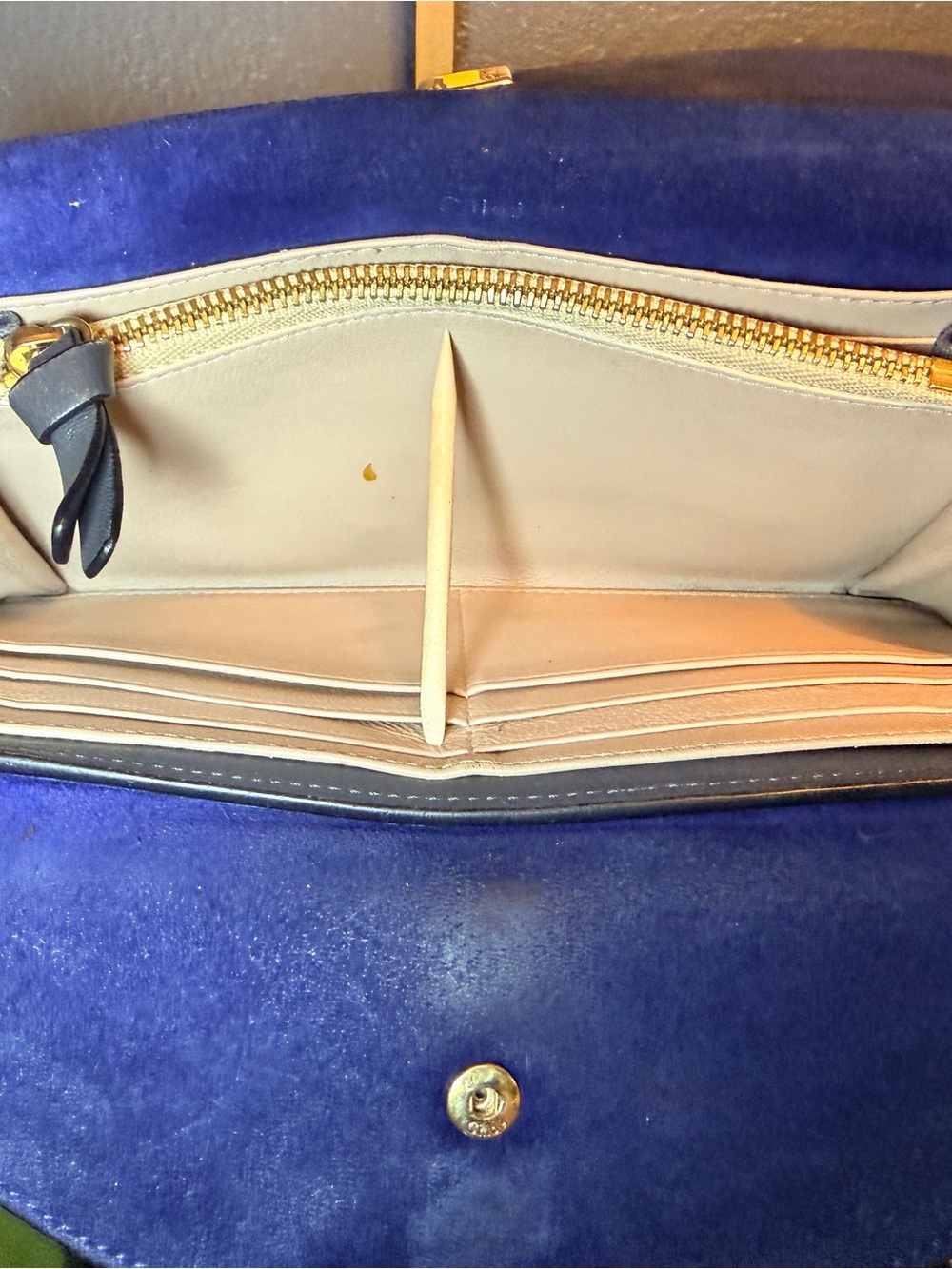 Chloe Navy and Gray Leather Double Flap Suede Wallet with Gold Hardware - Picture 14 of 14
